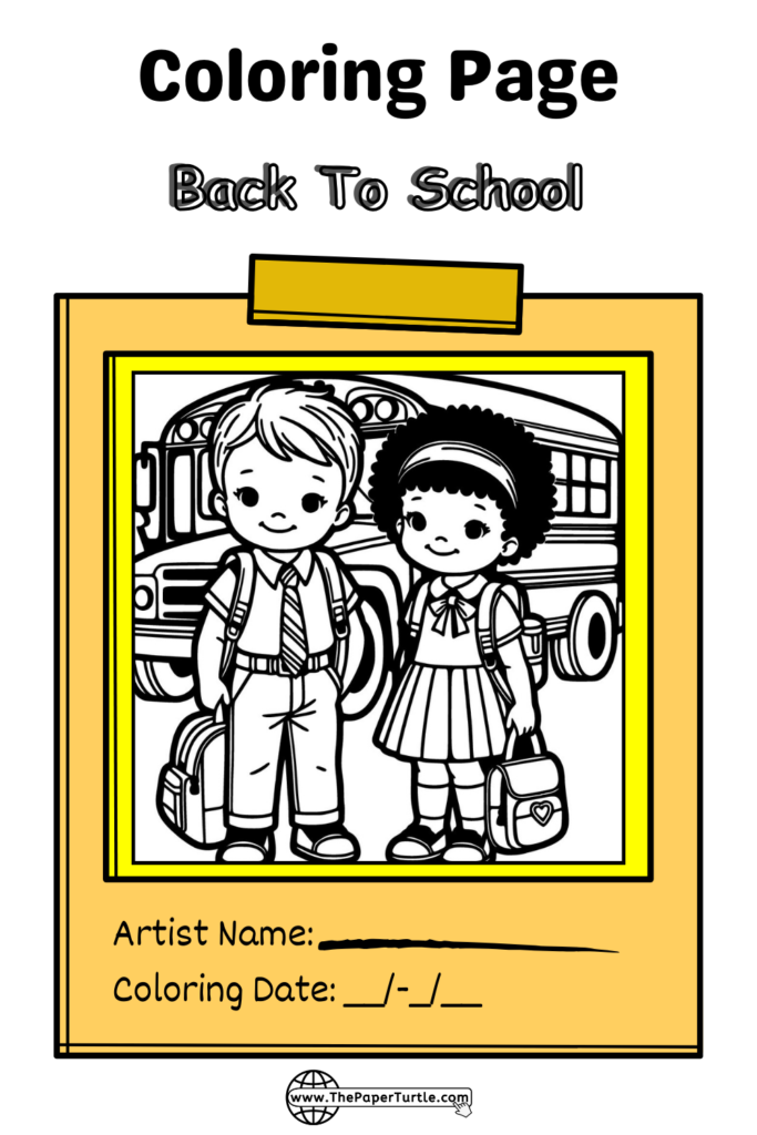 Two young school kids coloring page