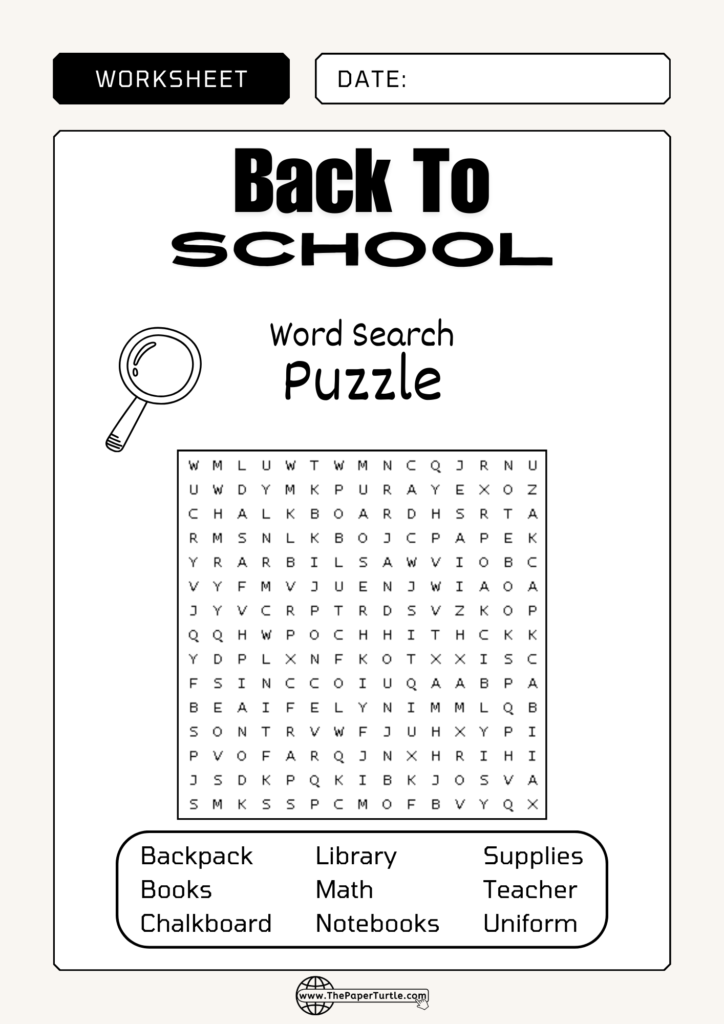 back to school easy word search puzzle 