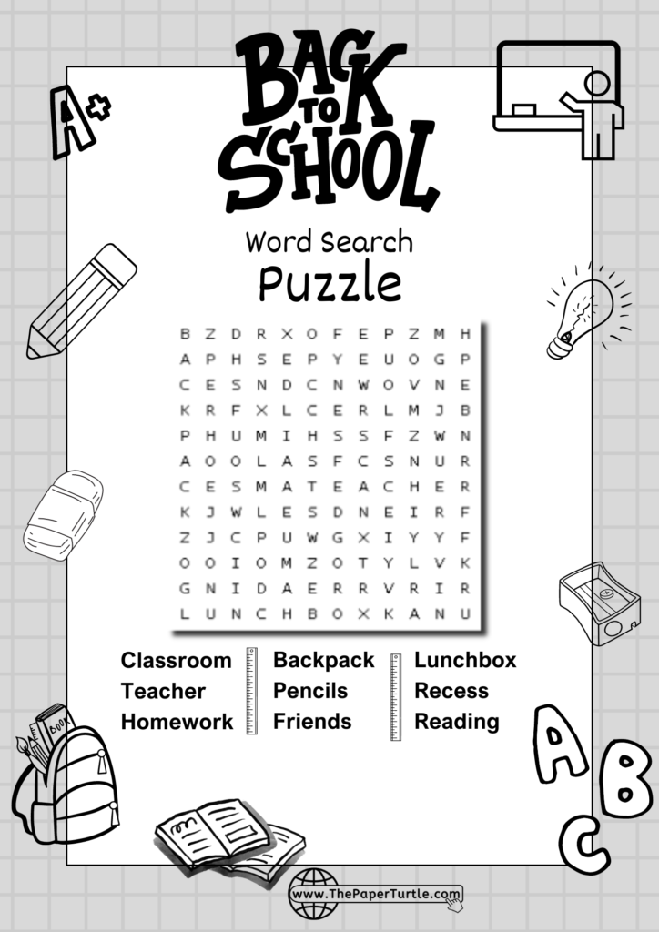 easy word search puzzle on back to school 