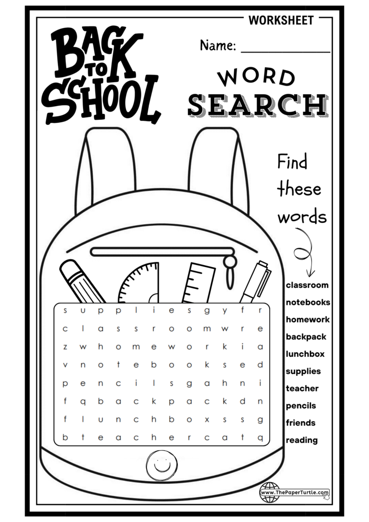 word search puzzle on back to school